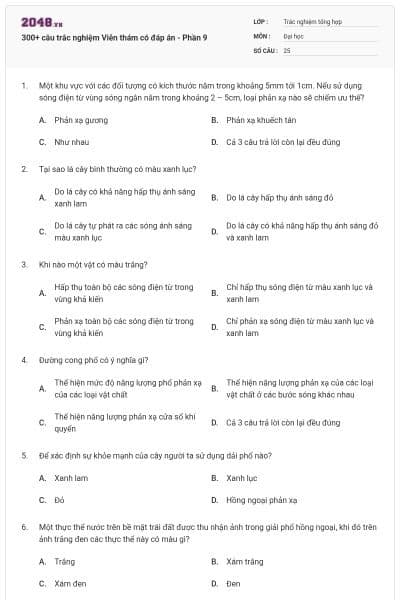 300+ câu trắc nghiệm Viễn thám có đáp án - Phần 9