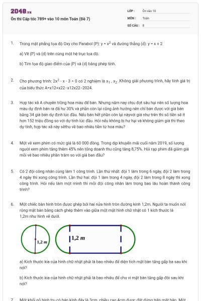 Ôn thi Cấp tốc 789+ vào 10 môn Toán (Đề 7)