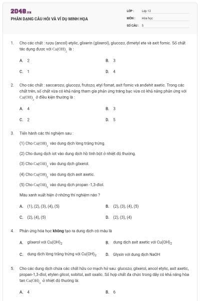 PHÂN DẠNG CÂU HỎI VÀ VÍ DỤ MINH HỌA