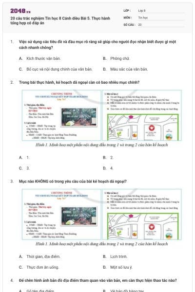 20 câu trắc nghiệm Tin học 8 Cánh diều Bài 5. Thực hành tổng hợp có đáp án