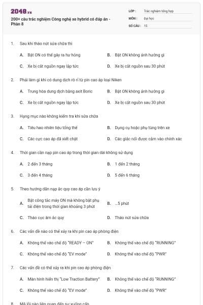 200+ câu trắc nghiệm Công nghệ xe hybrid có đáp án - Phần 8