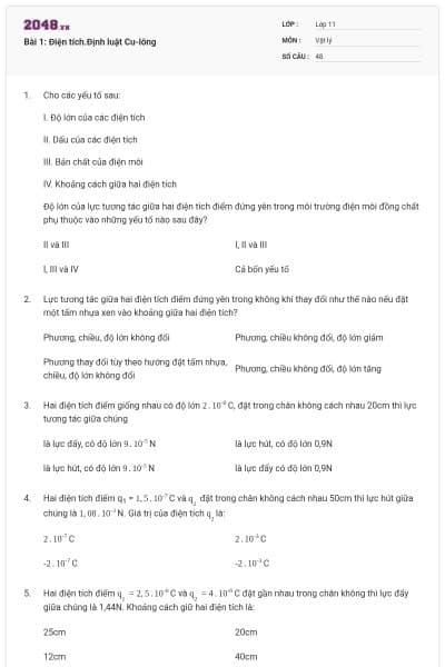 Bài 1: Điện tích.Định luật Cu-lông