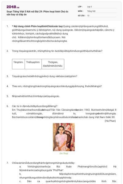 Soạn Tiếng Việt 5 Kết nối Bài 29: Phim hoạt hình Chú ốc sân bay có đáp án