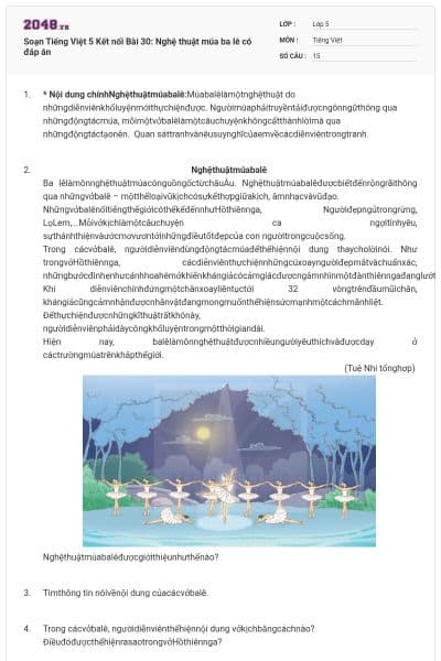 Soạn Tiếng Việt 5 Kết nối Bài 30: Nghệ thuật múa ba lê có đáp án