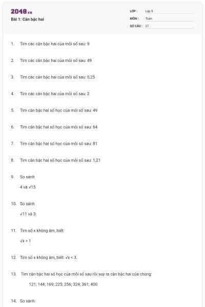 Bài 1: Căn bậc hai