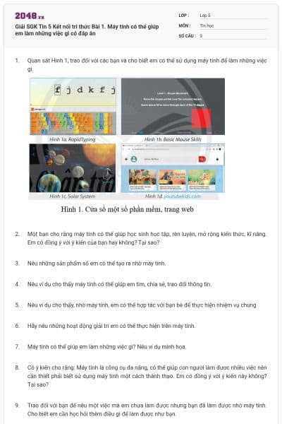 Giải SGK Tin 5 Kết nối tri thức Bài 1. Máy tính có thể giúp em làm những việc gì có đáp án