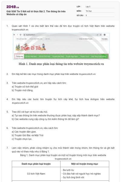 Giải SGK Tin 5 Kết nối tri thức Bài 2. Tìm thông tin trên Website có đáp án