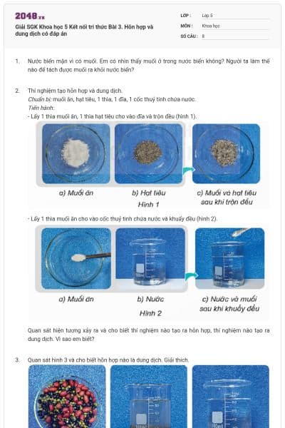 Giải SGK Khoa học 5 Kết nối tri thức Bài 3. Hỗn hợp và dung dịch có đáp án