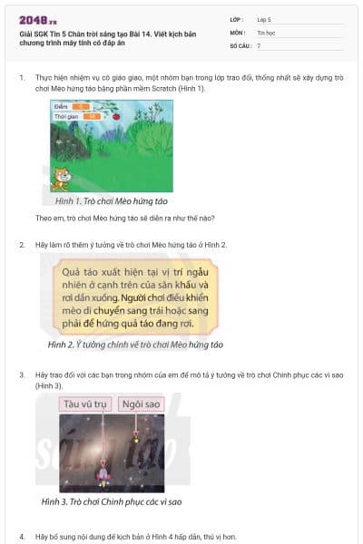 Giải SGK Tin 5 Chân trời sáng tạo Bài 14. Viết kịch bản chương trình máy tính có đáp án