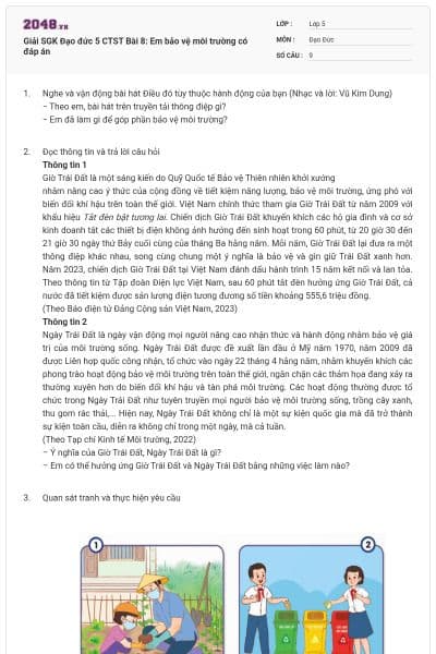 Giải SGK Đạo đức 5 CTST Bài 8: Em bảo vệ môi trường có đáp án
