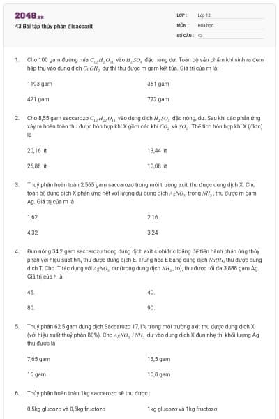 43 Bài tập thủy phân đisaccarit
