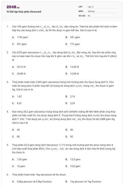 43 Bài tập thủy phân đisaccarit