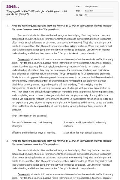 Tổng hợp đề thi thử THPT quốc gia môn tiếng anh có lời giải chi tiết (Đề số 7)