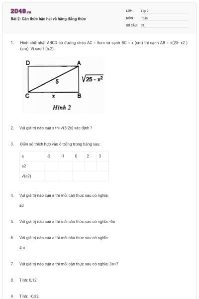 Bài 2: Căn thức bậc hai và hằng đẳng thức