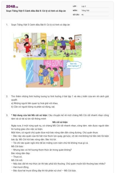 Soạn Tiếng Việt 5 Cánh diều Bài 8: Có lý có tình có đáp án