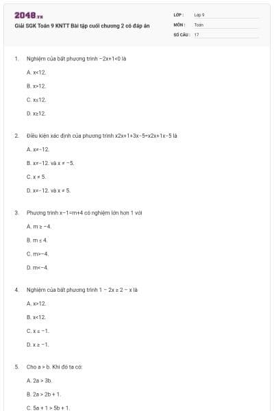 Giải SGK Toán 9 KNTT Bài tập cuối chương 2 có đáp án