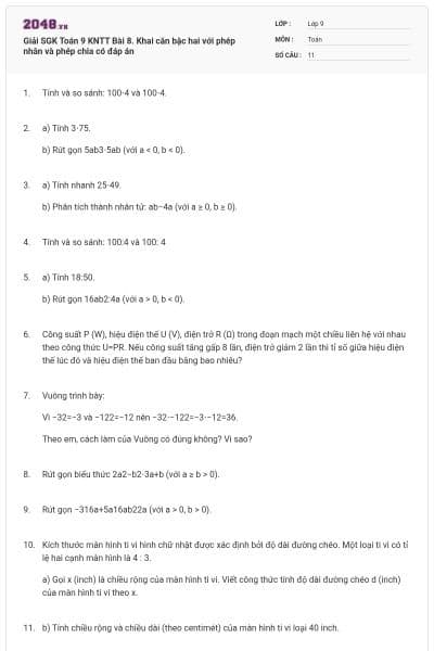 Giải SGK Toán 9 KNTT Bài 8. Khai căn bậc hai với phép nhân và phép chia có đáp án