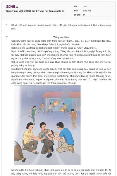 Soạn Tiếng Việt 5 CTST Bài 1: Tiếng rao đêm có đáp án