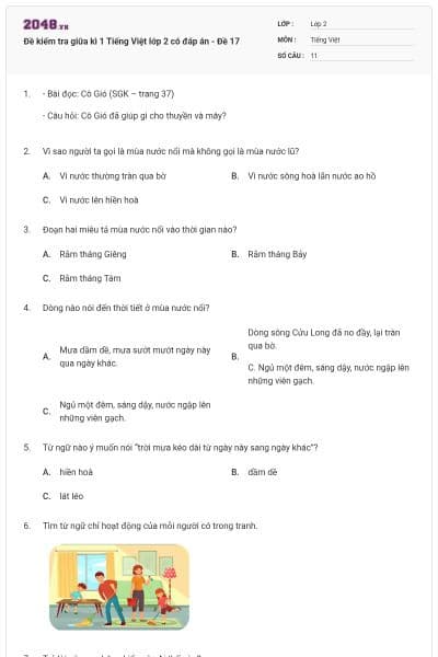 Đề kiểm tra giữa kì 1 Tiếng Việt lớp 2 có đáp án - Đề 17