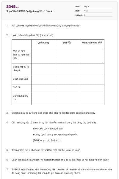 Soạn Văn 9 CTST Ôn tập trang 30 có đáp án