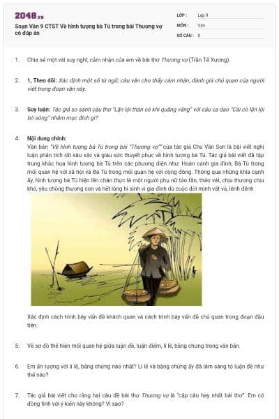 Soạn Văn 9 CTST Về hình tượng bà Tú trong bài Thương vợ có đáp án