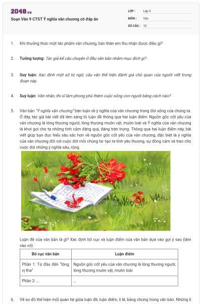 Soạn Văn 9 CTST Ý nghĩa văn chương có đáp án