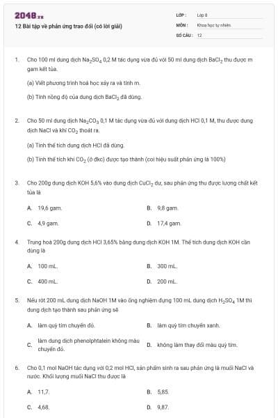12 Bài tập về phản ứng trao đổi (có lời giải)