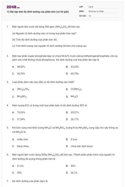 12 Bài tập tính độ dinh dưỡng của phân bón (có lời giải)