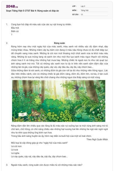 Soạn Tiếng Việt 5 CTST Bài 4: Rừng xuân có đáp án