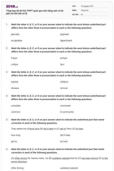 Tổng hợp đề thi thử THPT quốc gia môn tiếng anh có lời giải chi tiết (Đề số 8)