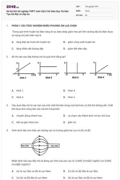 Đề thi thử tốt nghiệp THPT môn Vật lí Sở Giáo Dục Và Đào Tạo Hà Nội có đáp án