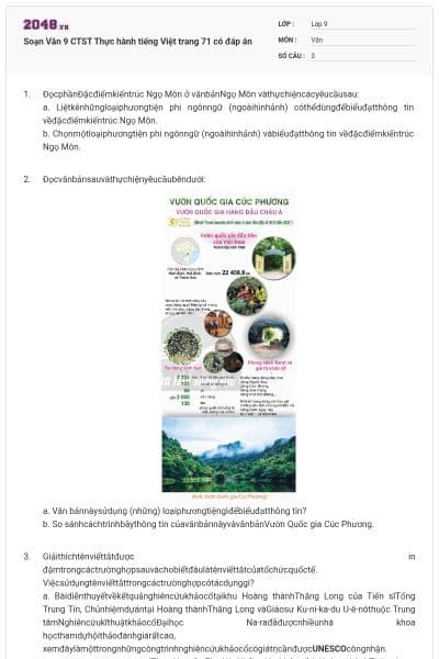 Soạn Văn 9 CTST Thực hành tiếng Việt trang 71 có đáp án