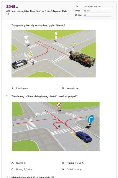 400+ câu trắc nghiệm Thực hành lái ô tô có đáp án - Phần 17