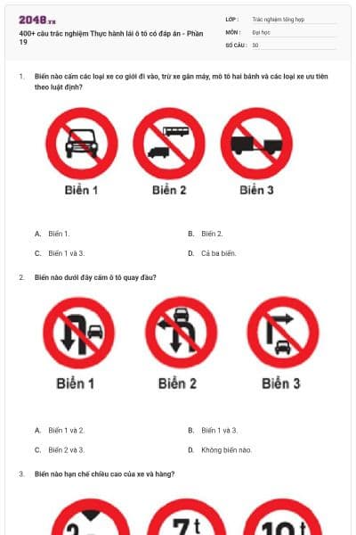 400+ câu trắc nghiệm Thực hành lái ô tô có đáp án - Phần 19