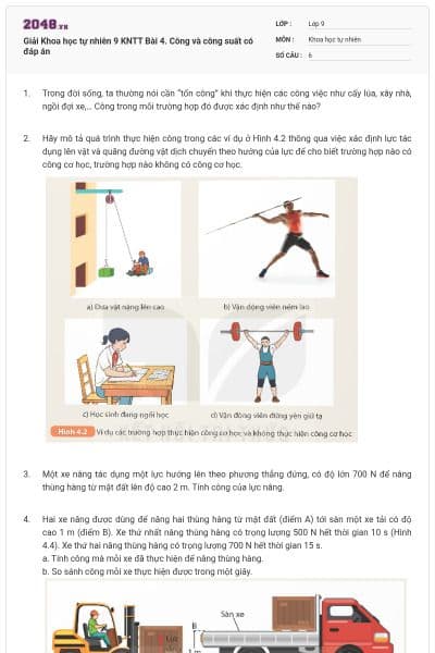 Giải Khoa học tự nhiên 9 KNTT Bài 4. Công và công suất có đáp án