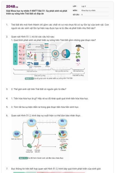 Giải Khoa học tự nhiên 9 KNTT Bài 51: Sự phát sinh và phát triển sự sống trên Trái Đất có đáp án