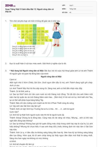 Soạn Tiếng Việt 5 Cánh diều Bài 12: Người công dân có đáp án