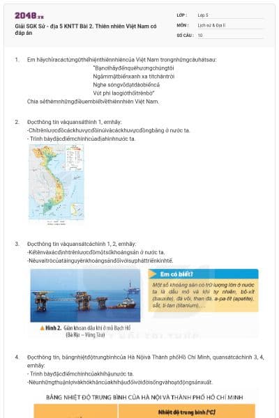 Giải SGK Sử - địa 5 KNTT Bài 2. Thiên nhiên Việt Nam có đáp án