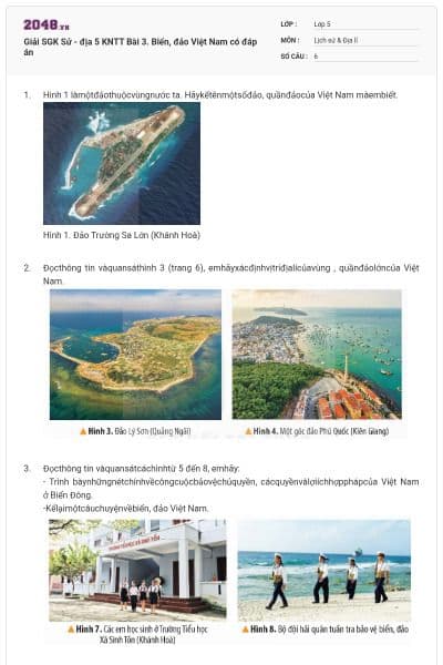 Giải SGK Sử - địa 5 KNTT Bài 3. Biển, đảo Việt Nam có đáp án