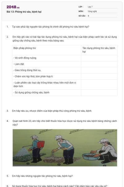 Bài 13: Phòng trừ sâu, bệnh hại