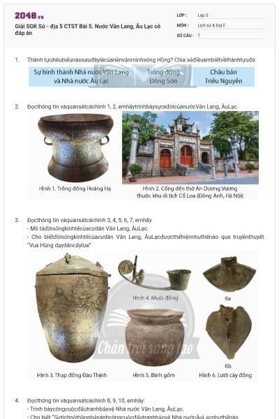 Giải SGK Sử - địa 5 CTST Bài 5. Nước Văn Lang, Âu Lạc có đáp án