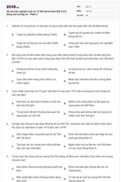 68 câu trắc nghiệm Lịch sử 12 Kết nối tri thức Bài 9 (Có đúng sai) có đáp án - Phần 2