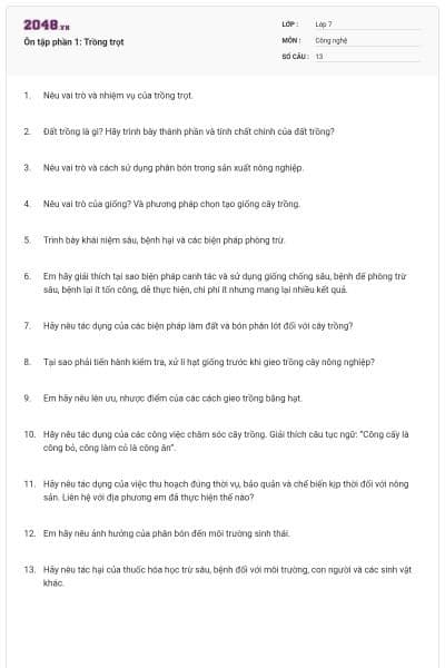 Ôn tập phần 1: Trồng trọt