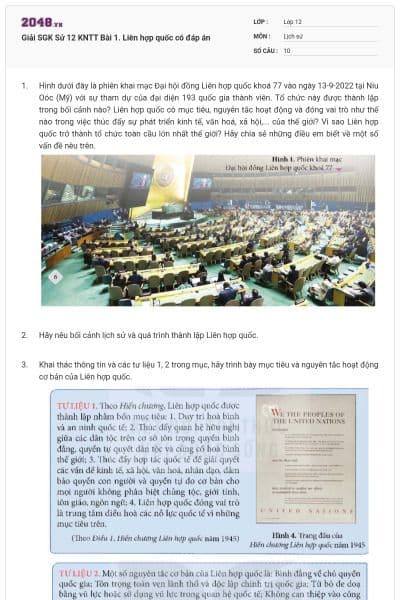 Giải SGK Sử 12 KNTT Bài 1. Liên hợp quốc có đáp án