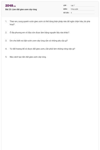 Bài 23: Làm đất gieo ươm cây rừng