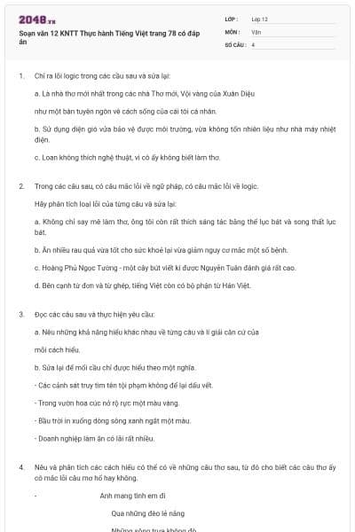 Soạn văn 12 KNTT Thực hành Tiếng Việt trang 78 có đáp án