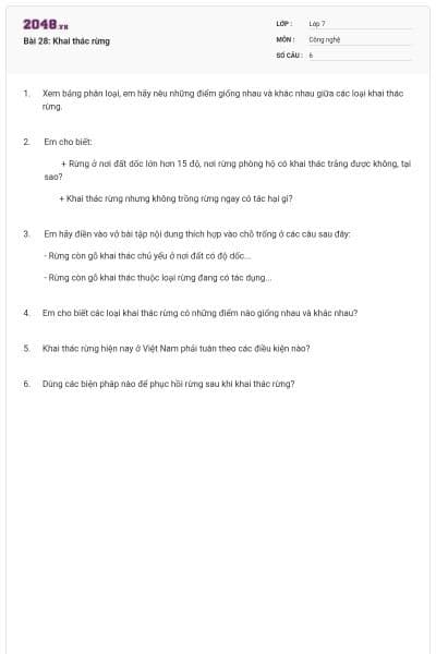Bài 28: Khai thác rừng