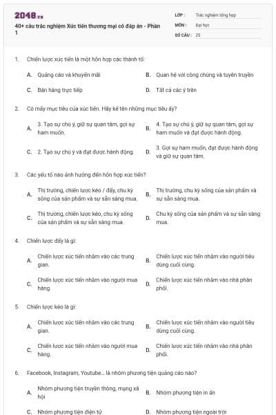 40+ câu trắc nghiệm Xúc tiến thương mại có đáp án - Phần 1