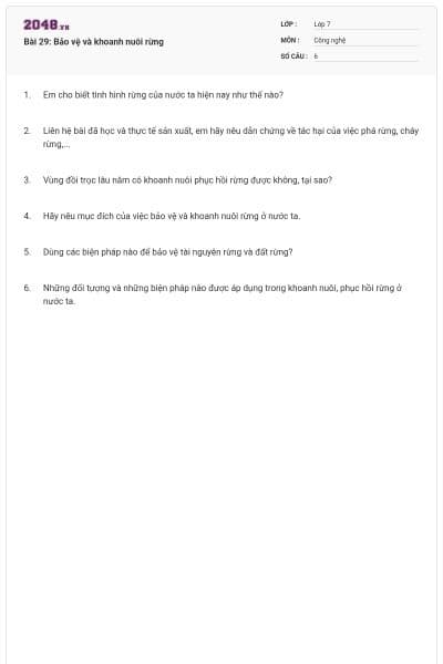 Bài 29: Bảo vệ và khoanh nuôi rừng