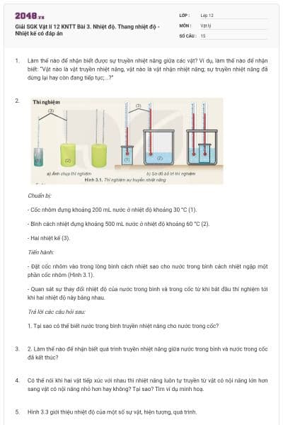 Giải SGK Vật lí 12 KNTT Bài 3. Nhiệt độ. Thang nhiệt độ - Nhiệt kế có đáp án